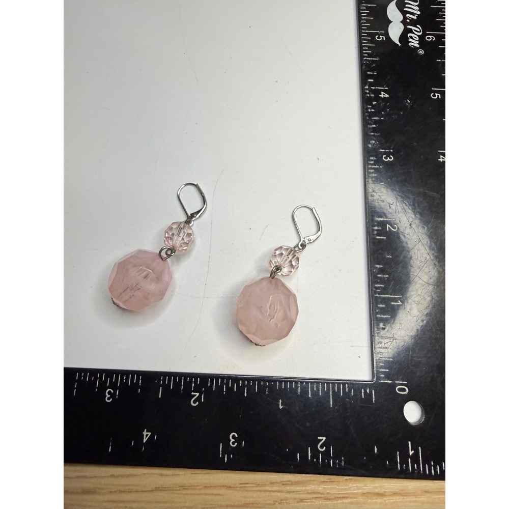 Rose Quartz Faceted Drop Earrings Pink Stone Silver Tone Leverback Dangle